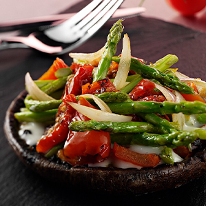 Portobello gevuld met geitenkaas en groene asperges