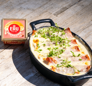 Hespenrolletjes met witloof en romige ERU Goudkuipje Ham-kaassaus