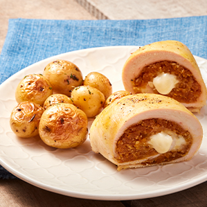 Putenroulade mit marokkanischer Füllung und geschmolzenem Brie