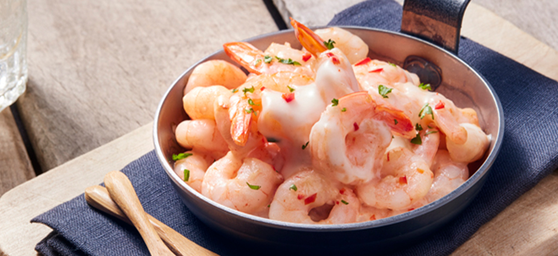 Crevettes ail et piment dans une sauce au fromage de chèvre