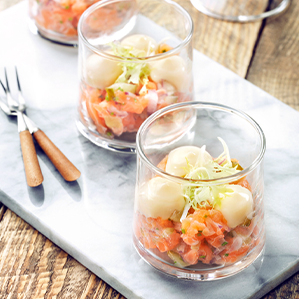 Tartare de saumon et sa crème au gouda