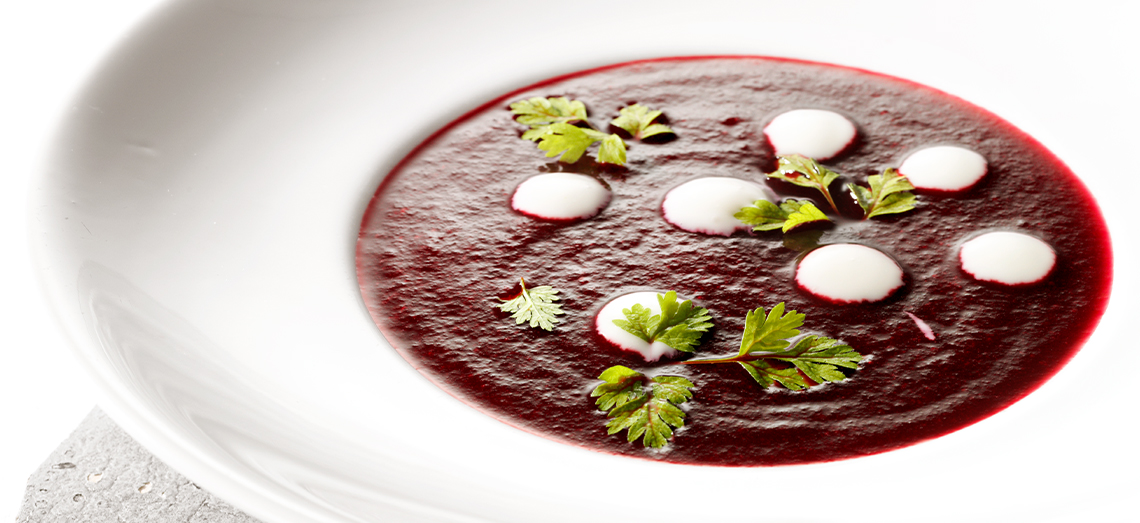 Beetroot soup with a goat’s cheese topping