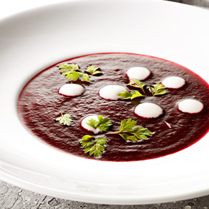 Beetroot soup with a goat’s cheese topping