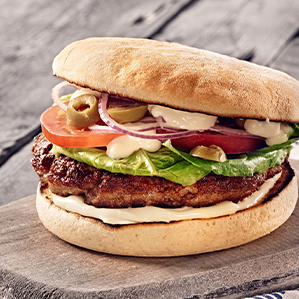 Greek lamb burger with goat’s cheese