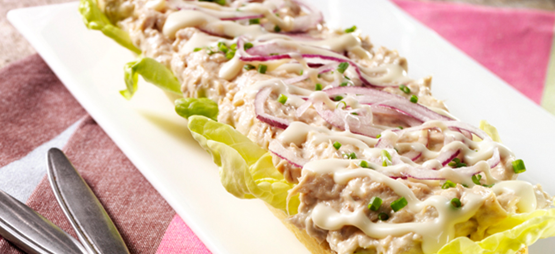 Petit pain with home-made tuna salad and Gouda cheese