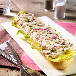 Petit pain with home-made tuna salad and Gouda cheese