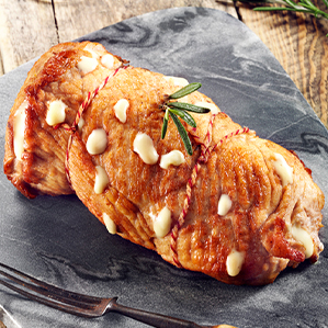 Pork fricandeau with Roquefort and rosemary